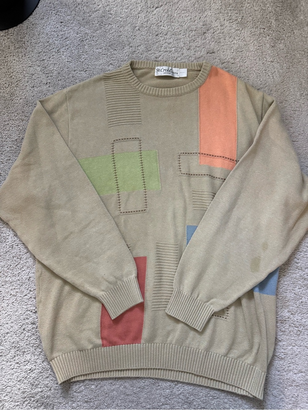 St. Croix Mens Beige Crewneck Sweater